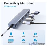 UGreen 70336 USB-C Male to USB-A 3.0 Female 4-Port Hub with USB-C Power Port & OTG Function - Grey Colour - Image 2