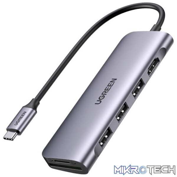 Product UGreen 70410 USB-C 6-in-1 Docking Station with HDMI 4K@30Hz and 3x USB3.0 5Gbps transfer speed and built-in SD/TF Card Slot - Space Gray Colour - Image 1