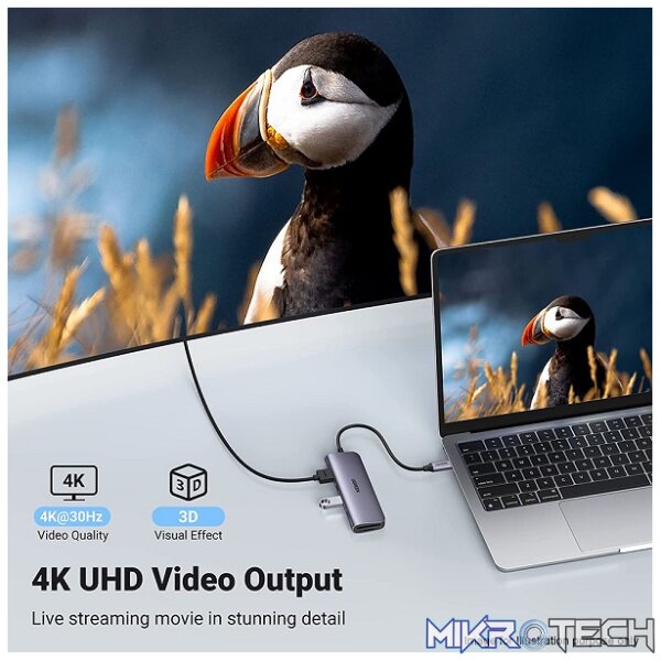UGreen 70410 USB-C 6-in-1 Docking Station with HDMI 4K@30Hz and 3x USB3.0 5Gbps transfer speed and built-in SD/TF Card Slot - Space Gray Colour - Image 3