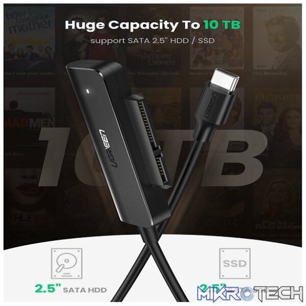 UGreen 70610 USB-C 3.1 Gen 1 Male to 2.5" SATA III HDD/SSD Adapter with Data Transfer Speed up to 5Gbps and Support Plug-and-Play and Hot-Swapping - Black Colour - Image 4
