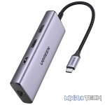UGreen 90119 USB-C 9-In-1 Docking Station with Dual HDMI Supporting extended Desktop and 2x USB3.0 and GLAN/SD+TF Slot and USB-C 60W(max) Power Delivery - Grey Colour