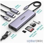 UGreen 90119 USB-C 9-In-1 Docking Station with Dual HDMI Supporting extended Desktop and 2x USB3.0 and GLAN/SD+TF Slot and USB-C 60W(max) Power Delivery - Grey Colour - Image 3