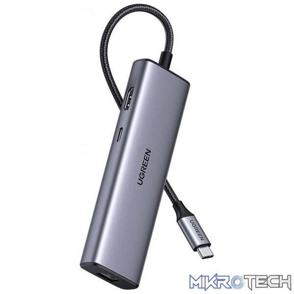 Product UGreen 90568 USB-C 7-In-1 Docking Station With 2X USB3.0, 1X HDMI 4K@30Hz, GLAN, SD/TF Card Slot and USB-C PowerDelivery 100W (Max) - Grey Colour - Image 1