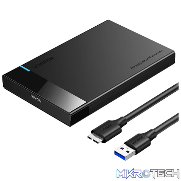 Product UGreen 30848 USB-A 3.0 SATA III HDD/SSD External Enclosure With Micro-USB3.0 Detachable Cable & Supports Data Transfer up to 5Gbps - Black Colour - Image 1
