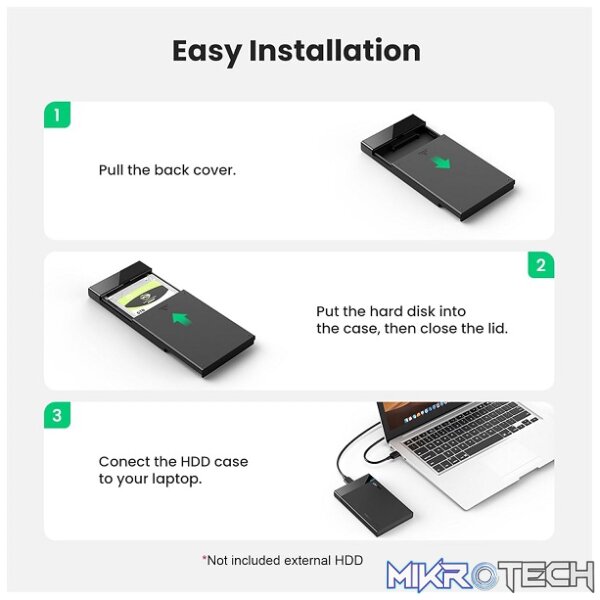 UGreen 30848 USB-A 3.0 SATA III HDD/SSD External Enclosure With Micro-USB3.0 Detachable Cable & Supports Data Transfer up to 5Gbps - Black Colour - Image 4