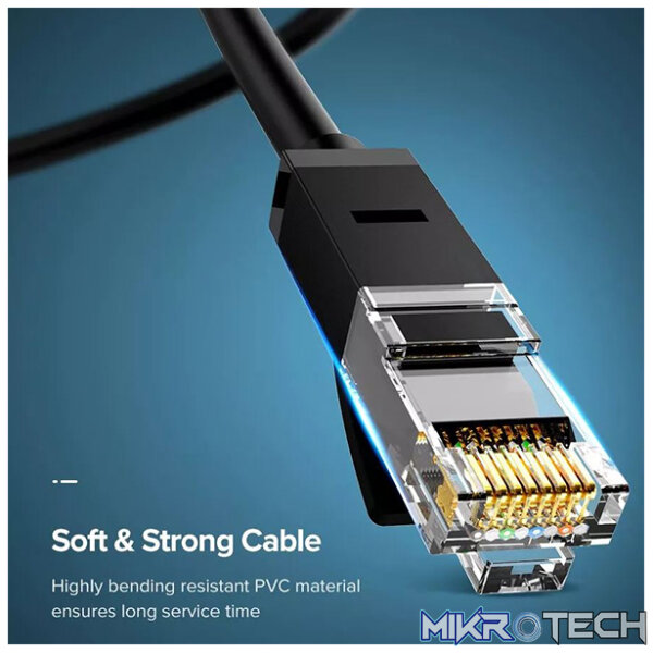 UGreen 20159 CAT6 UTP Male to Male Ethernet Round LAN 1m Cable with Gold-Plated Conductor, 8-Core Twisted-Pair & Data Transmission up to 1000Mbps - Black Colour - Image 2