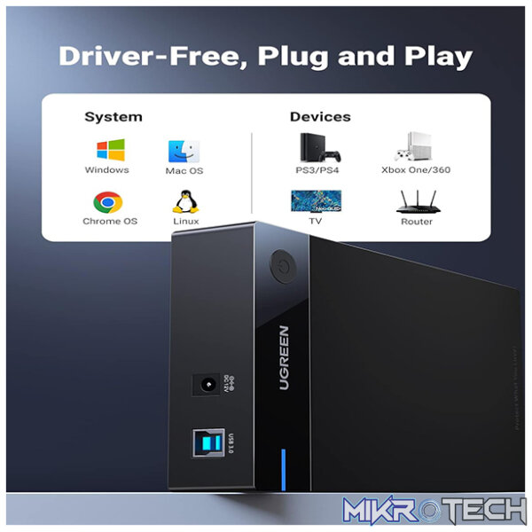 UGreen 50422 USB-A 3.5" SATA HDD External Enclosure With USB-B 3.0 Port and Supporting data transfer up to 5Gbps - Black Colour - Image 3