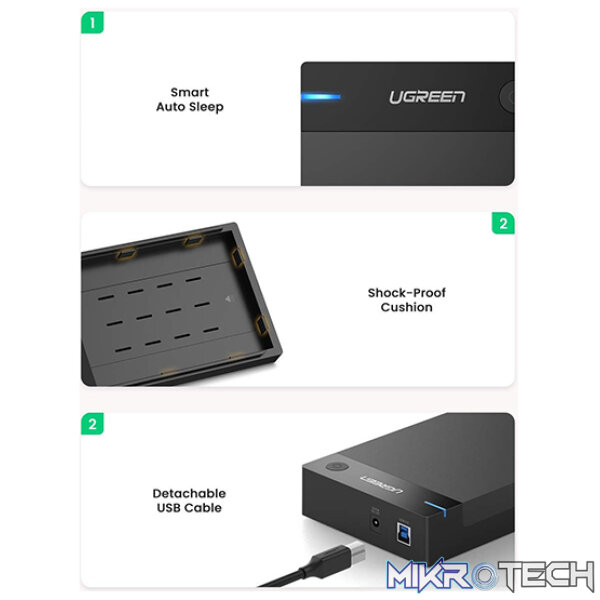 UGreen 50422 USB-A 3.5" SATA HDD External Enclosure With USB-B 3.0 Port and Supporting data transfer up to 5Gbps - Black Colour - Image 4