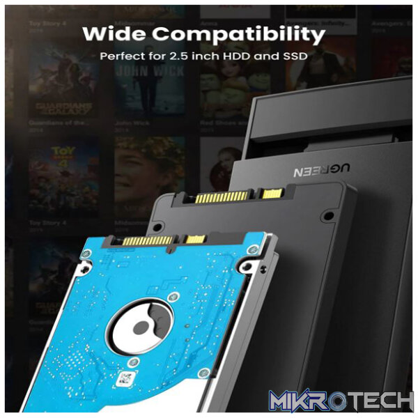 UGreen 60353 USB-A 3.0 2.5" SATA III HDD/SSD External Enclosure With Blue LED Status Indicator & USB-A to B Data Sync Cable - Black Colour - Image 5