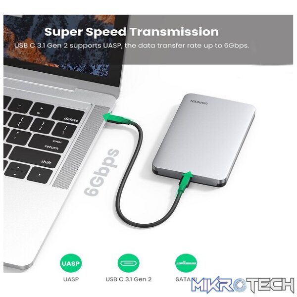 UGreen 70499 USB-C 3.1 Gen2 2.5" SATA HDD/SSD Tool-Free Enclosure with Enhanced UASP (USB Attached SCSI Protocol) - Grey Colour - Image 2