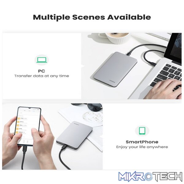 UGreen 70499 USB-C 3.1 Gen2 2.5" SATA HDD/SSD Tool-Free Enclosure with Enhanced UASP (USB Attached SCSI Protocol) - Grey Colour - Image 3