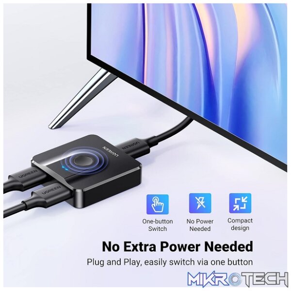 UGreen 50966 HDMI 2-In 1-Out 2Port Bi-Directional Switch Supports Resolution up to 4K@60Hz - Black Colour - Image 2