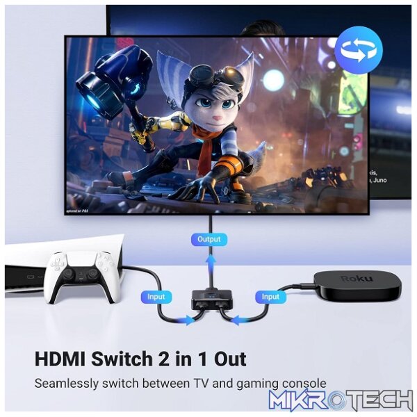UGreen 50966 HDMI 2-In 1-Out 2Port Bi-Directional Switch Supports Resolution up to 4K@60Hz - Black Colour - Image 3