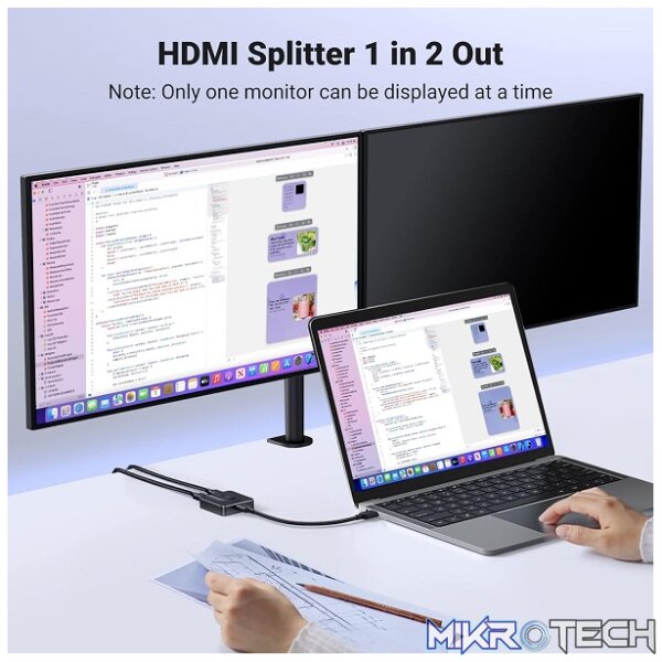 UGreen 50966 HDMI 2-In 1-Out 2Port Bi-Directional Switch Supports Resolution up to 4K@60Hz - Black Colour - Image 4