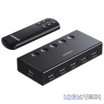 UGreen 90512 HDMI V2.0 5-In 1-Out 4K@60Hz Amplified Switch With Infrared Remote And 1X USB-A To USB-C 5V/1A Cable For Additional Power And 3D/ HDCP2.2/ EDID/ Audio Supported - Black Colour