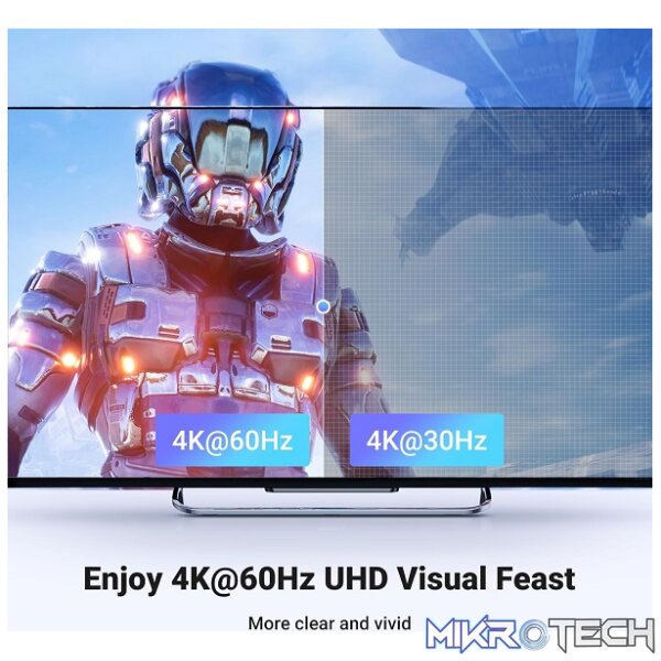 UGreen 90512 HDMI V2.0 5-In 1-Out 4K@60Hz Amplified Switch With Infrared Remote And 1X USB-A To USB-C 5V/1A Cable For Additional Power And 3D/ HDCP2.2/ EDID/ Audio Supported - Black Colour - Image 3