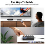 UGreen 90512 HDMI V2.0 5-In 1-Out 4K@60Hz Amplified Switch With Infrared Remote And 1X USB-A To USB-C 5V/1A Cable For Additional Power And 3D/ HDCP2.2/ EDID/ Audio Supported - Black Colour - Image 4