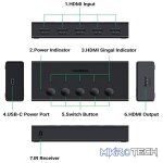 UGreen 90512 HDMI V2.0 5-In 1-Out 4K@60Hz Amplified Switch With Infrared Remote And 1X USB-A To USB-C 5V/1A Cable For Additional Power And 3D/ HDCP2.2/ EDID/ Audio Supported - Black Colour - Image 5