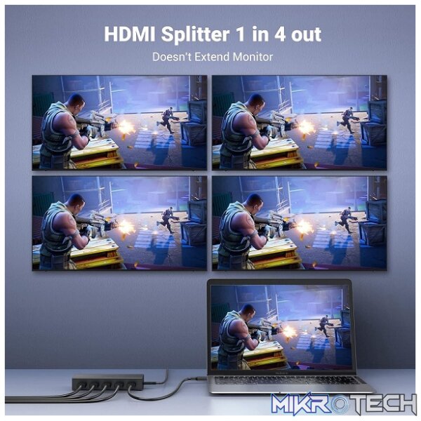 UGreen 90514 HDMI 2.0 1 IN-4 Out 4-Port Amplified HDMI Splitter With High-Performance Chip and EDID Control & Supports up to 4K@60Hz Resolution - Black Colour - Image 2