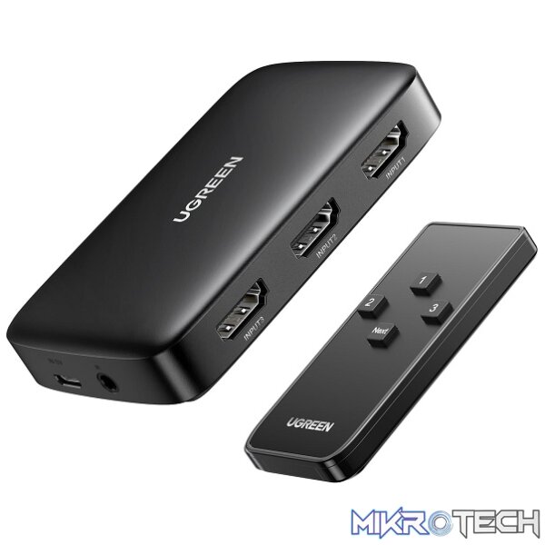 Product UGreen 80125 HDMI 3-In 1-Out 3Port Amplified Switch with IR Infrared Remote and Supports resolution up to 4K@30Hz - Black Colour - Image 1