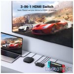 UGreen 80125 HDMI 3-In 1-Out 3Port Amplified Switch with IR Infrared Remote and Supports resolution up to 4K@30Hz - Black Colour - Image 3