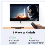UGreen 80125 HDMI 3-In 1-Out 3Port Amplified Switch with IR Infrared Remote and Supports resolution up to 4K@30Hz - Black Colour - Image 4
