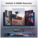 UGreen 40234 HDMI 3-In 1-Out 3Port Amplified Switch with Infrared Remote and Support resolution up to 4K@30Hz - Black Colour - Image 2
