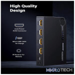 UGreen 40234 HDMI 3-In 1-Out 3Port Amplified Switch with Infrared Remote and Support resolution up to 4K@30Hz - Black Colour - Image 3