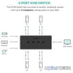 UGreen 50280 4-In 1-Out USB VGA KVM Switch Supports High-Definition 1080P@60Hz Resolution and Seamless Switch Between 4 PCs - Black Colour - Image 2