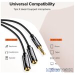 UGreen 20816 3.5mm Aux Male To 2X 3.5mm Female Stereo Audio 0.25m Splitter Cable With Gold-Plated Connection Reducing Transmission Loss And Enable 2 Headphones Connections - Black Colour - Image 4