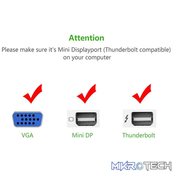 UGreen 10403 Mini DisplayPort Male to VGA W/O Audio Female Adapter with Gold-Plated Connectors and Supports Resolution up to 1080P@60Hz - White Colour - Image 2