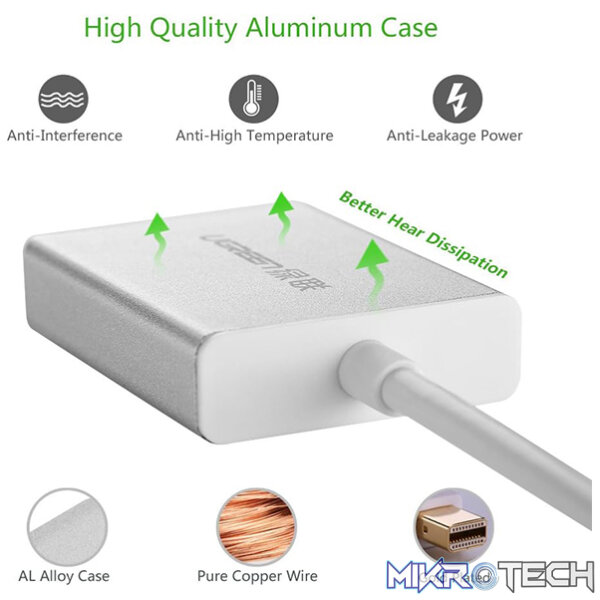 UGreen 10403 Mini DisplayPort Male to VGA W/O Audio Female Adapter with Gold-Plated Connectors and Supports Resolution up to 1080P@60Hz - White Colour - Image 4