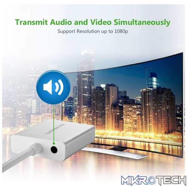 UGreen 10437 Mini DisplayPort Male to VGA With Audio Female Adapter With Gold-Plated Connectors and Supports Resolution up to 1080P@60Hz - White Colour - Image 2