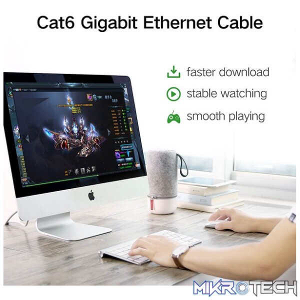 UGreen 50180 CAT6 UTP Male to Male Ethernet Flat LAN 15m Cable with Gold-Plated Conductor, 8-Core Twisted-Pair & Data Transmission up to 1000Mbps - Black Colour - Image 3