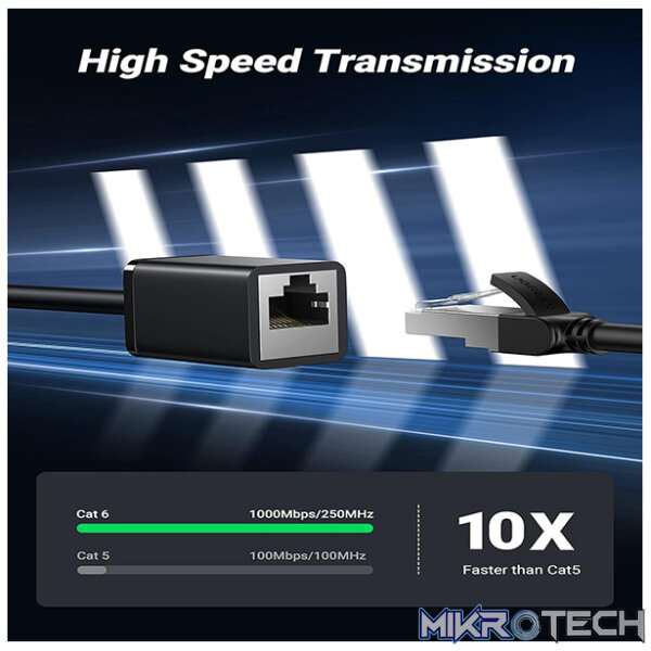 UGreen 11279 CAT6 UTP Male to RJ45 Female Extension 1m Cable with 8-Core Twisted-Pair & Data Transmission Speed up to 1000Mbps - Black Colour - Image 3