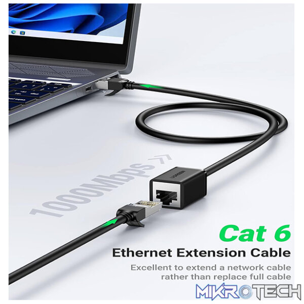 UGreen 11281 CAT6 UTP Male to RJ45 Female Extension 2m Cable with 8-Core Twisted-Pair & Data Transmission Speed up to 1000Mbps - Black Colour - Image 2