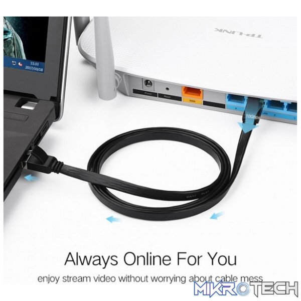 UGreen 50177 CAT6 UTP Male to Male Ethernet Flat LAN 8m Cable with Gold-Plated Conductor, 8-Core Twisted-Pair & Data Transmission up to 1000Mbps - Black Colour - Image 4