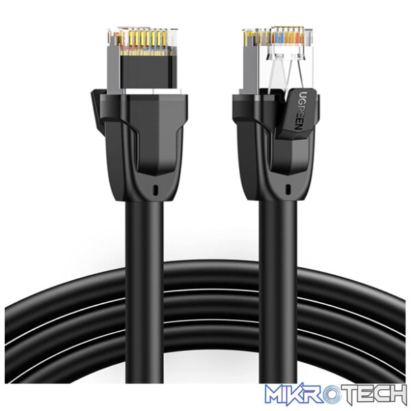 Product UGreen 80727 CAT8 S/FTP Ethernet Round LAN 15m Cable With Gold-Plated Contacts and Supports Transmission Speed up to 40Gbps - Black Colour - Image 1