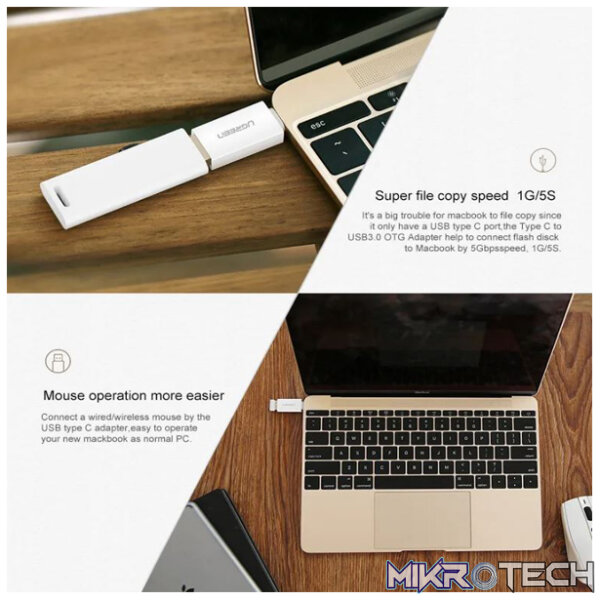 UGreen 30155 USB-C 3.1 Male to USB-A 3.0 Female Adapter with OTG Function and Supporting data transmission up to 5Gbps - White Colour - Image 4