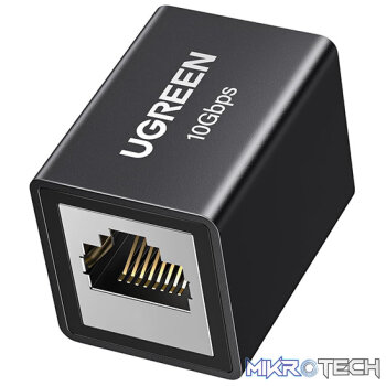 UGreen 25964 RJ45 8P8C 10Gbps (Max) Ethernet Female to Female Inline Keystone Coupler With Gold-Plated Copper Contacts In Aluminium Alloy Shielded Layered Casing - Black Colour