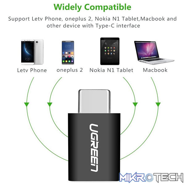 UGreen 30391 USB-C 3.1 Male to Micro-USB Female Adapter with Nickle-Plated Connector & Data Transfer speed up to 480Mbps - Black Colour - Image 2