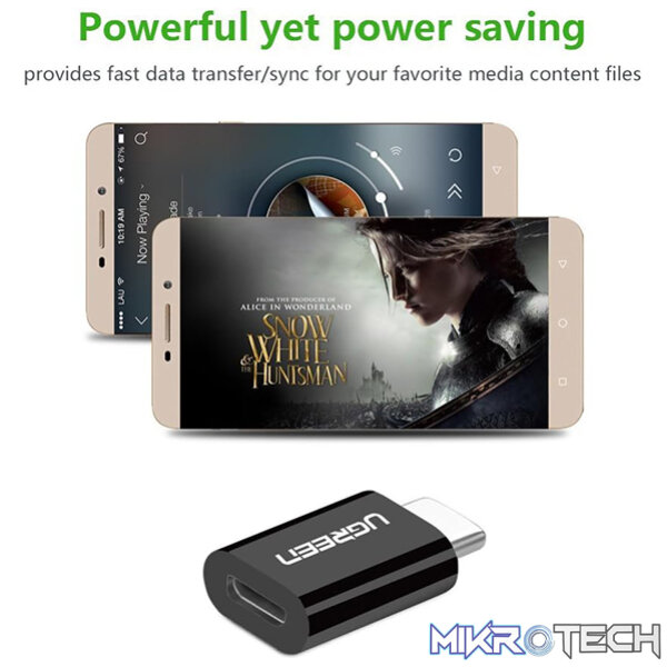 UGreen 30391 USB-C 3.1 Male to Micro-USB Female Adapter with Nickle-Plated Connector & Data Transfer speed up to 480Mbps - Black Colour - Image 3