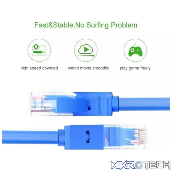UGreen 11204 CAT6 UTP Male to Male Ethernet Round LAN 5m Cable with Gold-Plated Conductor, 8-Core Twisted-Pair & Data Transmission up to 1000Mbps - Blue Colour - Image 4