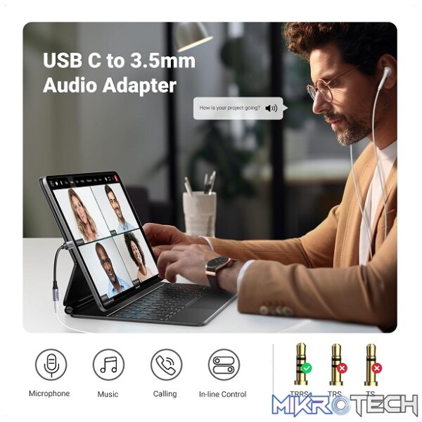 UGreen 30632 USB-C Male to 3.5mm Stereo Jack Analogue Adapter with Nickle-Plated Connector & Aluminum Alloy Shell Casing - Grey Colour - Image 2