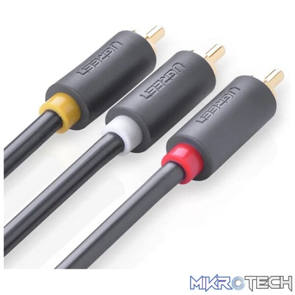UGreen 10524 3RCA Male To Male Round Audio And Video 1.5m Cable With Gold-Plated Connectors - Grey Colour - Image 4
