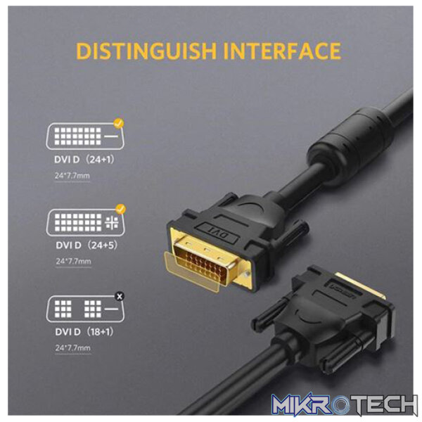 UGreen 11606 DVI-D (24+1) Male to Male Dual Link 1.5m Cable with Gold-Plated connectors and Supports resolution up to 2K@60Hz - Black Colour - Image 4