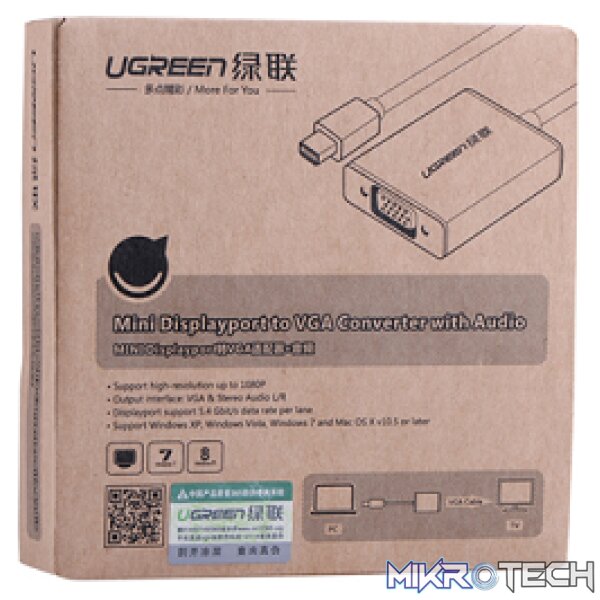 UGreen 10437 Mini DisplayPort Male to VGA With Audio Female Adapter With Gold-Plated Connectors and Supports Resolution up to 1080P@60Hz - White Colour - Image 7