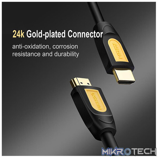 UGreen 10170 HDMI V1.4 Male to Male 10m Cable with Gold-Plated Connectors and Supports resolution up to 4K@30Hz - Black/Yellow Colour - Image 3
