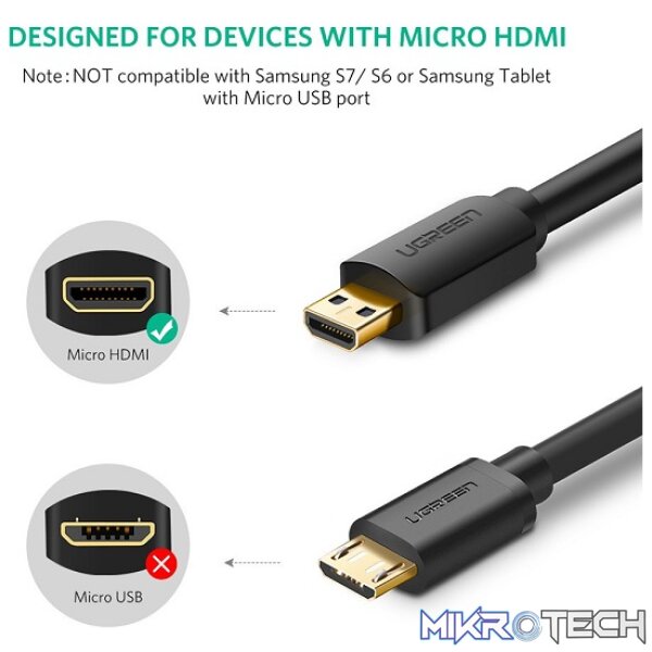 UGreen 30102 Micro HDMI Male to HDMI Male 1.5m Cable with Gold-Plated Connectors and Supports resolution up to 4K@60Hz - Black Colour - Image 4