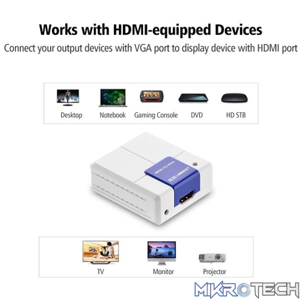 UGreen 40224 VGA Male to HDMI + 3.5mm Audio Female Adapter Supports resolution up to 1080P@60Hz - White Colour - Image 3
